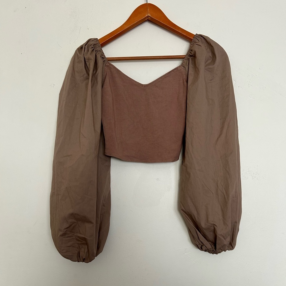 Abercrombie & Fitch Long-Sleeve Mixed Fabric Puff Sleeve